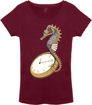 Steampunk Seahorse T-Shirt Ladies - Red Line